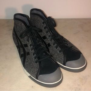 VINTAGE Onitsuka hi top canvas casual mens shoes size 8.5 Euro 42 gray black EUC